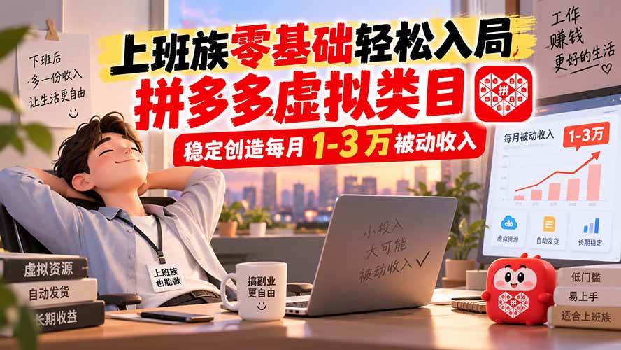 （20250期）上班族零基础轻松入局，拼多多虚拟类目，稳定创造每月 1-3 万被动收入-洛柒笔记