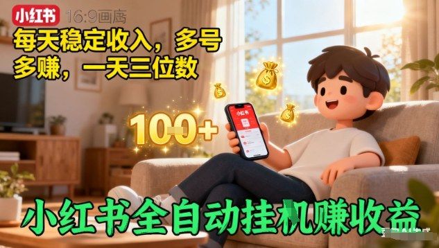 小红书全自动挂G賺收益，每天稳定收入，多号多賺，一天三位数-洛柒笔记