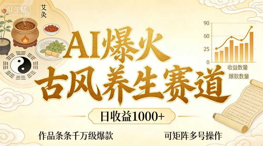 AI爆火古风养生赛道，日收益1k+单条作品点赞破万+，可矩阵多号操作-洛柒笔记