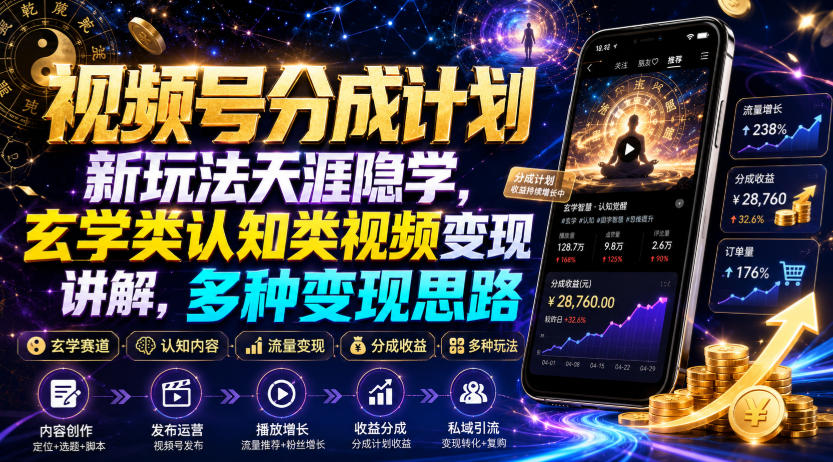 视频号分成计划新玩法天涯隐学，玄学类认知类视频变现讲解，多种变现思路-洛柒笔记