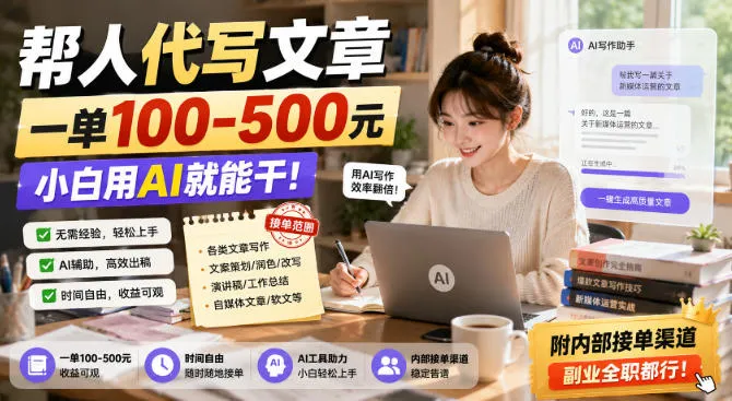 帮人代写文章，一单100-500，小白用AI就能干，附内部接单渠道，副业全职都行-洛柒笔记