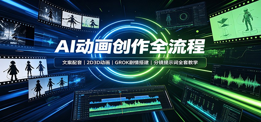 AI动画创作全流程：文案配音，2D3D动画，GROK剧情搭建，分镜提示词全套教学-洛柒笔记