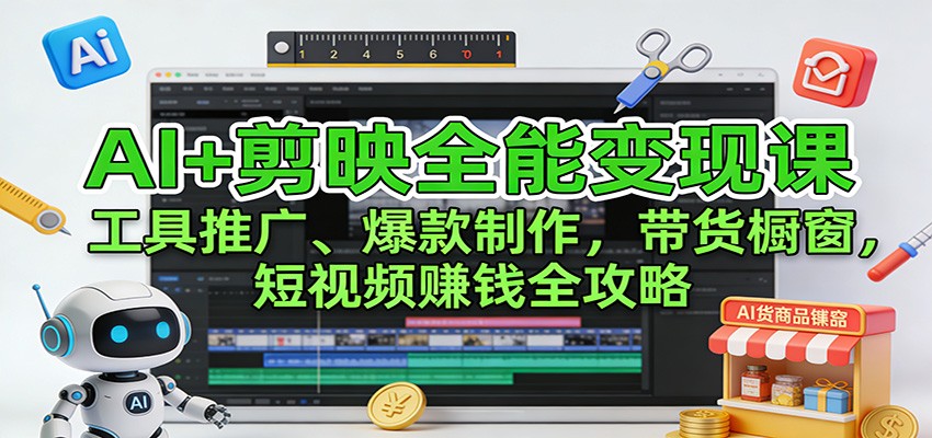 AI+剪映全能变现课：工具推广、爆款制作、带货橱窗，短视频赚钱全攻略-洛柒笔记