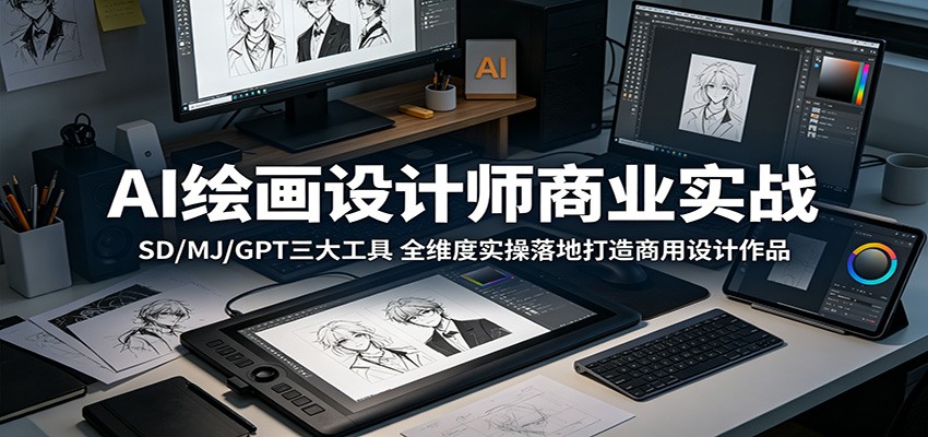 AI绘画设计师商业实战：SD/MJ/GPT三大工具，全维度实操落地打造商用设计作品-洛柒笔记