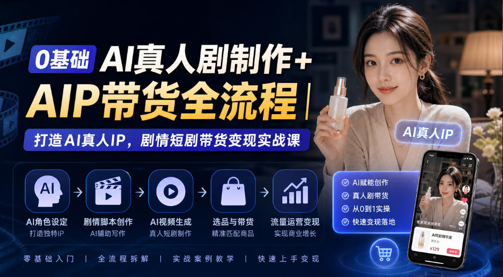 0基础AI真人剧制作+AIP带货全流程｜打造AI真人IP，剧情短剧带货变现实战课-洛柒笔记