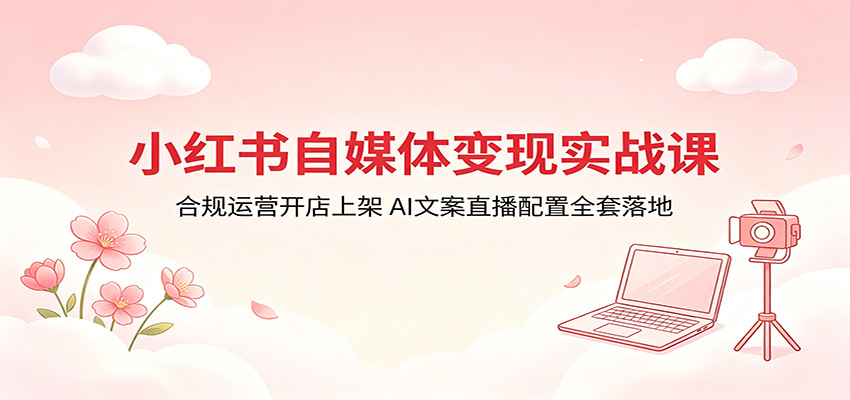 小红书自媒体变现实战课：合规运营开店上架，AI文案直播配置全套落地-洛柒笔记