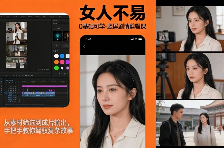 0基础可学！《女人不易》竖屏剧情剪辑课，从素材筛选到成片输出，手把手教你驾驭复杂故事-洛柒笔记