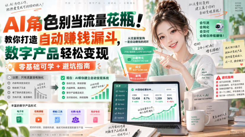 AI角色别当流量花瓶！教你打造自动賺钱漏斗，数字产品轻松变现（零基础可学+避坑指南）【原创双语字幕】-洛柒笔记