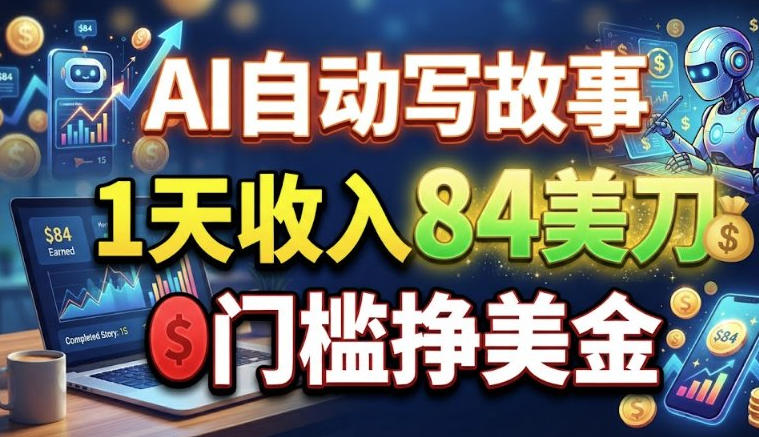 AI自动写故事，1天收入84刀，0门槛挣美刀-洛柒笔记