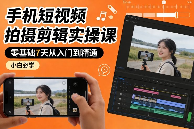 手机短视频拍摄剪辑实操课，零基础7天从入门到精通，小白必学-洛柒笔记
