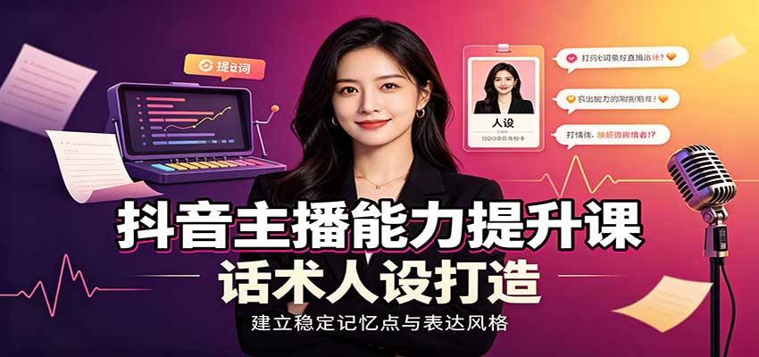 抖音主播能力提升课：账号底层逻辑，直播间搭建调试，话术人设打造全套教学-洛柒笔记