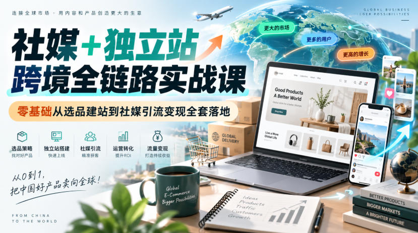 社媒+独立站跨境全链路实战课｜零基础从选品建站到社媒引流变现全套落地-洛柒笔记