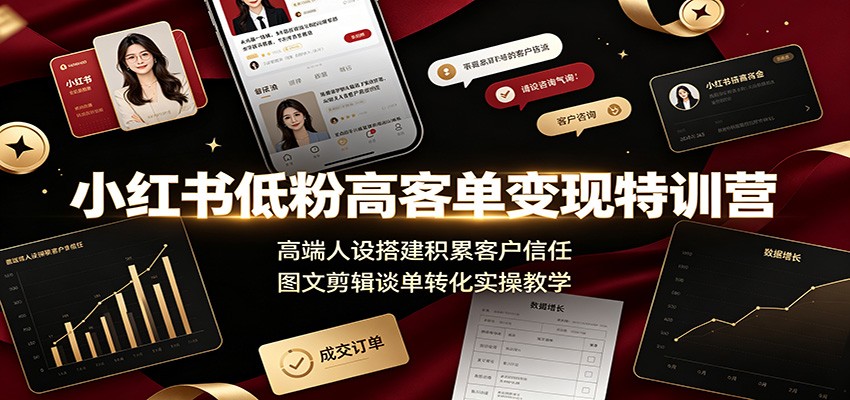 小红书低粉高客单变现特训营：高端人设搭建积累客户信任，图文剪辑谈单转化实操教学-洛柒笔记
