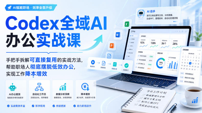 Codex全域AI办公实战课，手把手拆解可直接复用的实战方法，帮助职场人彻底摆脱低效办公，实现工作降本增效-洛柒笔记