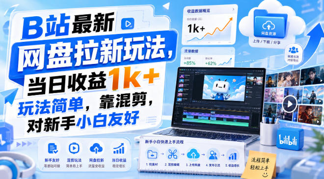 B站最新网盘拉新玩法，当日收益1k+玩法简单，靠混剪，对新手小白友好-洛柒笔记