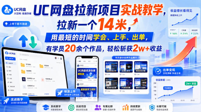 UC网盘拉新项目实战教学，拉新一个14米，用最短的时间学会、上手、出单，有学员20余个作品，轻松斩获2w+收益（更新0907）-洛柒笔记