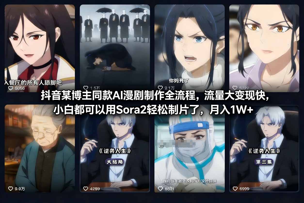 抖音某博主同款AI漫剧制作全流程，流量大变现快，小白都可以用Sora2轻松制片了，月入1W+-洛柒笔记