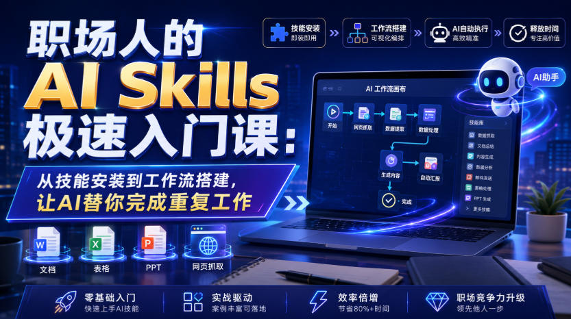 职场人的AI Skills极速入门课：从技能安装到工作流搭建，让AI替你完成重复工作-洛柒笔记