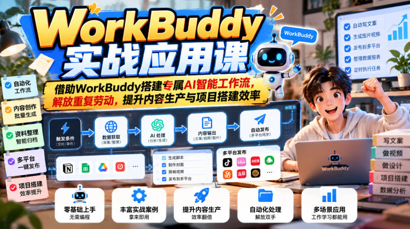 WorkBuddy实战应用课，借助WorkBuddy搭建专属AI智能工作流，解放重复劳动，提升内容生产与项目搭建效率-洛柒笔记