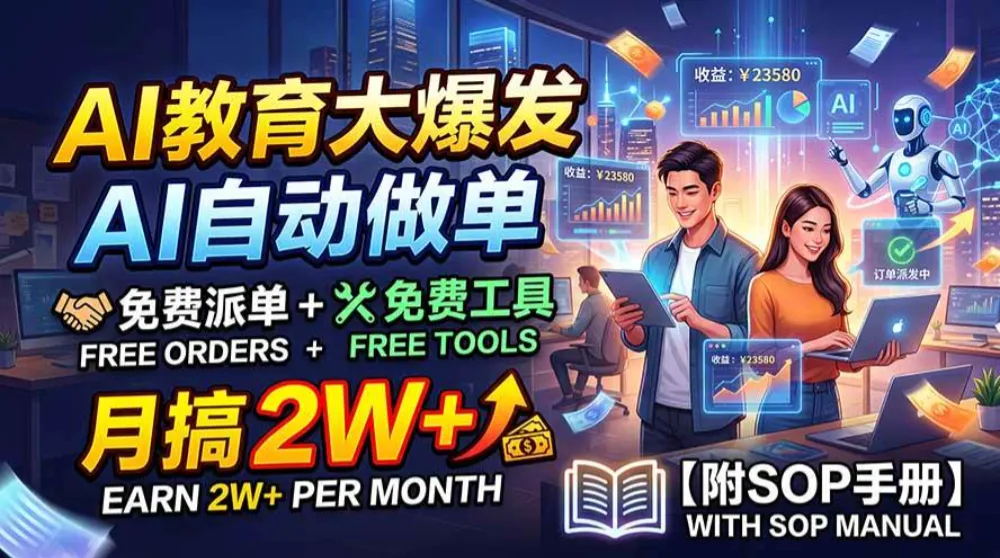 AI教育大爆发，AI自动做单，免费派单+免费工具，月搞2W+【附SOP手册】-洛柒笔记