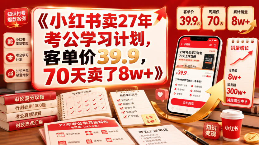 小红书卖27年考公学习计划，客单价39.9，70天卖了8w+！-洛柒笔记