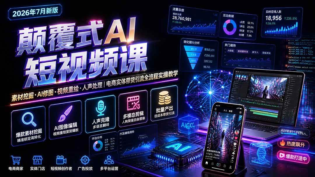 （20602期）颠覆式AI短视频课-更新｜素材挖掘，AI修图，视频重绘，人声处理｜电商实体带货引流全流程实操教学