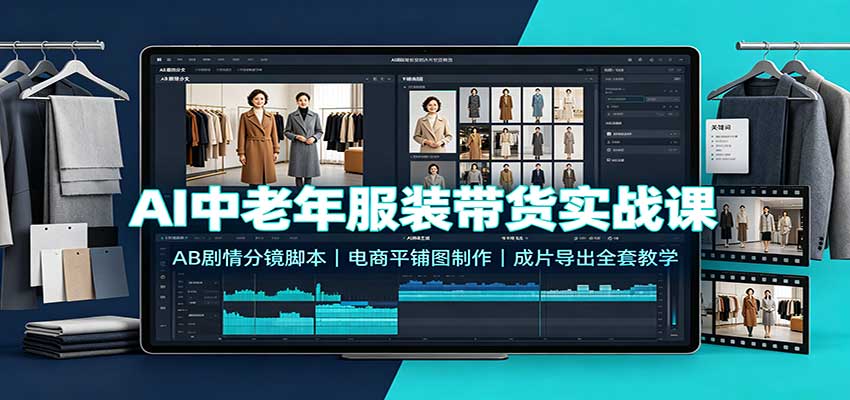 AI中老年服装带货实战课：AB剧情分镜脚本，电商平铺图制作，成片导出全套教学-洛柒笔记