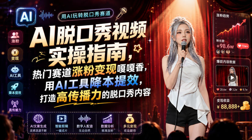 AI脱口秀视频实操指南，热门赛道涨粉变现嘎嘎香，用AI工具降本提效，打造高传播力的脱口秀内容-洛柒笔记