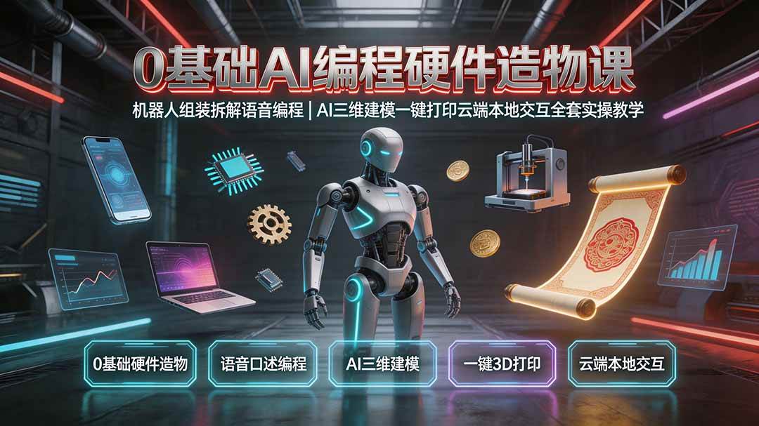 （19612期）0基础AI编程硬件造物课｜机器人组装拆解语音编程，AI三维建模一键打印云端本地交互全套实操教学-洛柒笔记