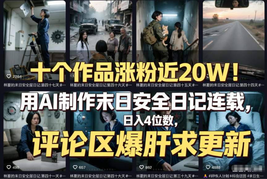 十个作品涨粉近20W！用AI制作末日安全日记连载，日入4位数，评论区爆肝求更新（附详细步骤）-洛柒笔记