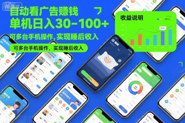 自动看广告賺钱，单机日入30-100+，可多台手机操作，实现睡后收入-洛柒笔记