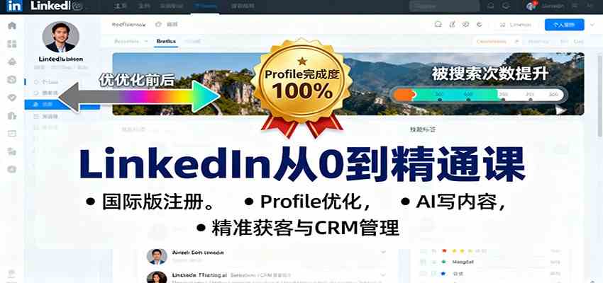 LinkedIn从0到精通课：国际版注册，Profile优化，AI写内容，精准获客与CRM管理-洛柒笔记