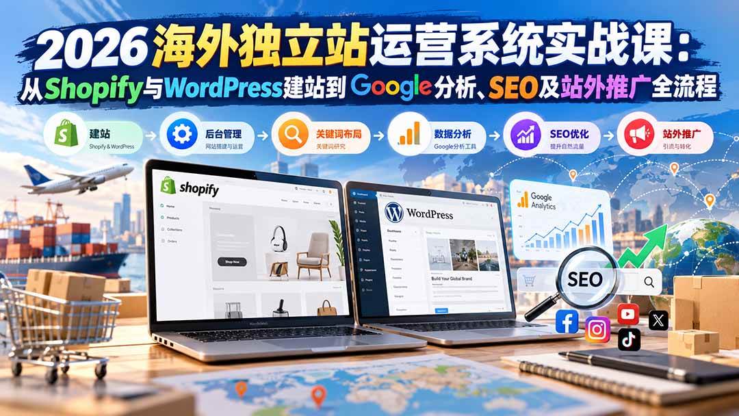 （20689期）2026海外独立站运营系统实战课：从Shopify与WordPress建站到Google分析、SEO及站外推广全流程-洛柒笔记