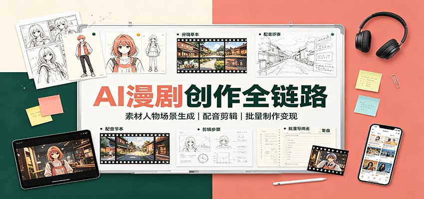 AI漫剧创作全链路：素材人物场景生成，配音剪辑，批量制作变现-洛柒笔记
