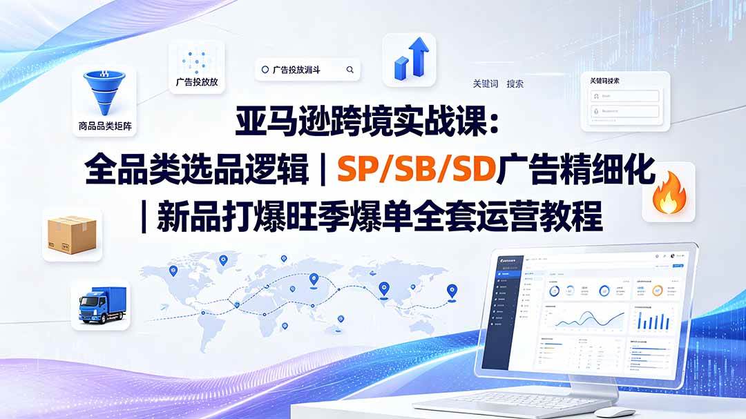 （19563期）亚马逊跨境实战课-更新：全品类选品逻辑｜SP/SB/SD广告精细化｜新品打爆旺季爆单全套运营教程