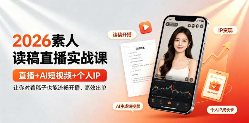 2026素人读稿直播实战课｜直播+AI短视频+个人IP，让你对着稿子也能流畅开播、高效出单-洛柒笔记