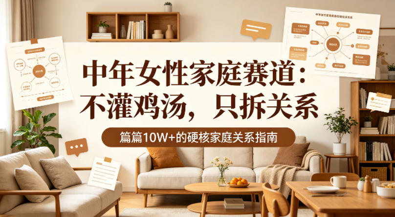公众号流量主【中年女性家庭赛道】，不讲鸡汤、只拆家庭关系，篇篇10w+-洛柒笔记