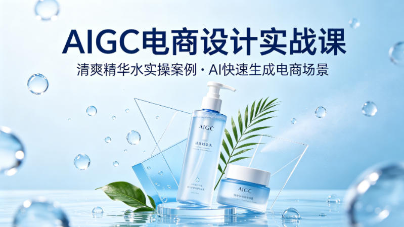AIGC电商设计实战课，以清爽精华水为实操案例，教你用AI快速生成电商场景-洛柒笔记