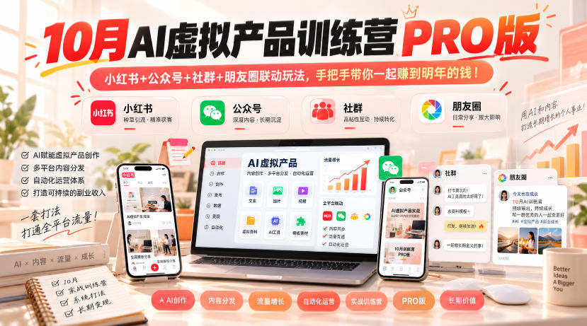 10月AI虚拟产品训练营PRO版，小红书+公众号+社群+朋友圈联动玩法，手把手带你一起赚到明年的钱！（更新1024）-洛柒笔记