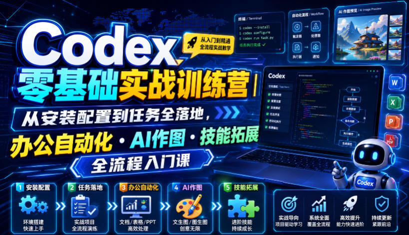Codex零基础实战训练营｜从安装配置到任务全落地，办公自动化・AI作图・技能拓展全流程入门课-洛柒笔记
