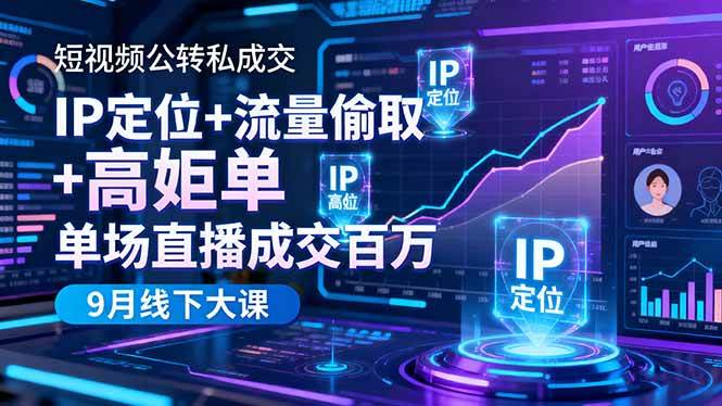 （16406期）短视频公转私成交9月线下大课，IP定位+流量偷取+高客单，单场直播成交百万-洛柒笔记