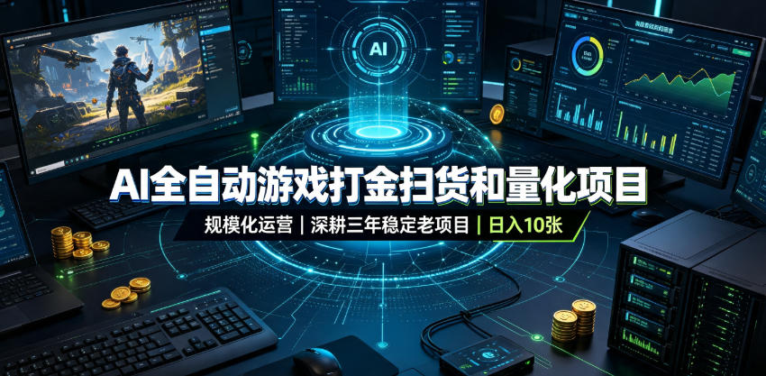 AI全自动游戏打金扫货和量化项目，规模化运营日入10张，深耕三年稳定老项目！【揭秘】