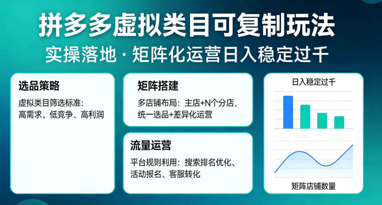 拼多多虚拟类目可复制玩法，实操落地，矩阵化日入稳定过千【揭秘】-洛柒笔记