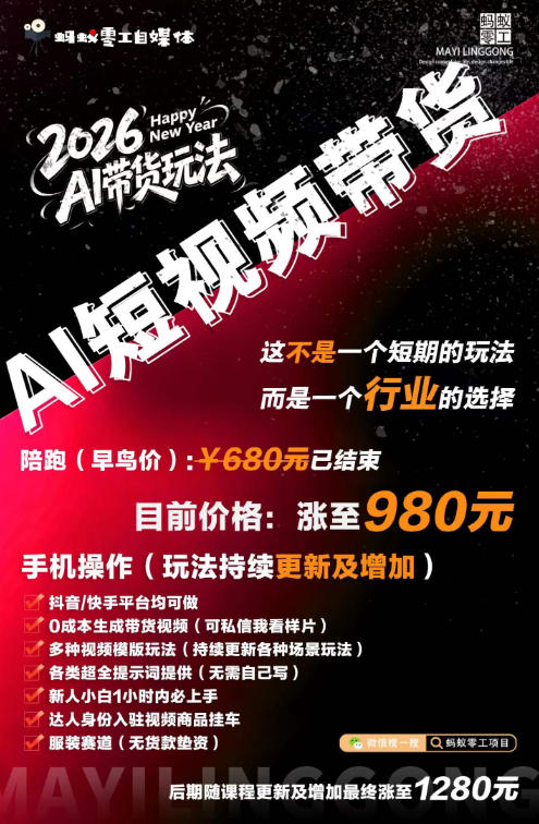 外面卖680的AI短视频带货，靠AI生成短视频，分发到抖音快手平台，多种模版提示词提供，单条视频1k+收益（完结）-洛柒笔记