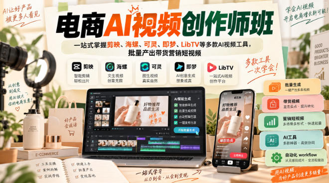电商AI视频创作师班，一站式掌握剪映、海螺、可灵、即梦、LibTV等多款AI视频工具，批量产出带货营销短视频-洛柒笔记