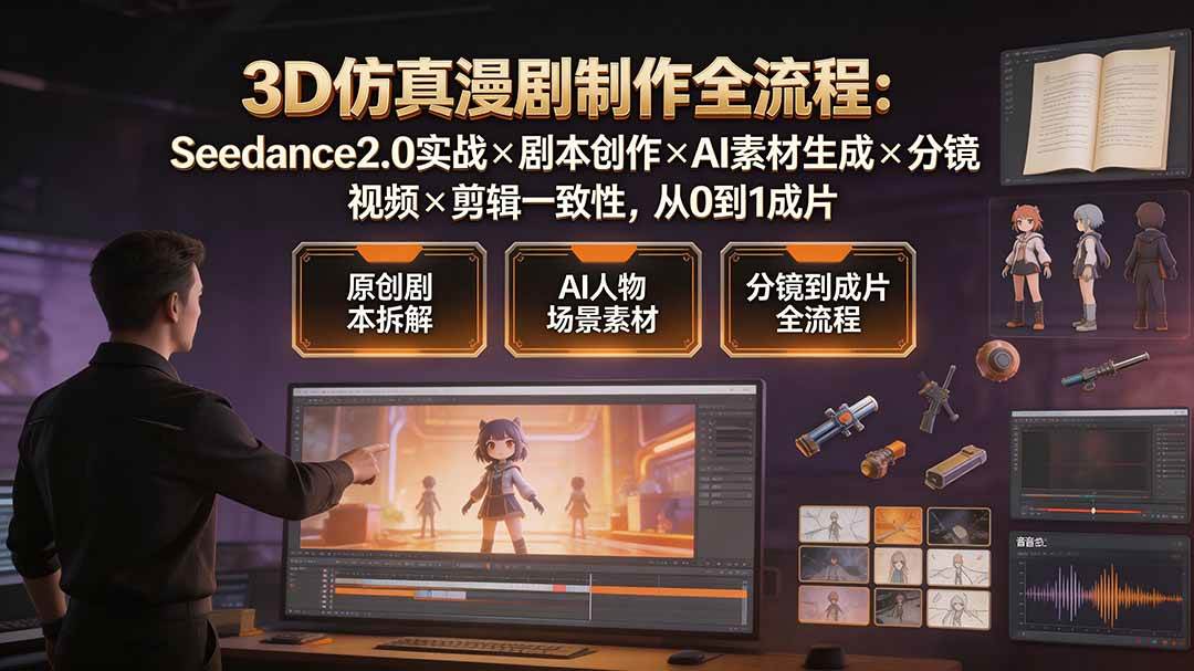 （19341期）3D仿真漫剧制作全流程：Seedance2.0实战×剧本创作×AI素材生成×分镜视频×剪辑一致性，从0到1成片-洛柒笔记
