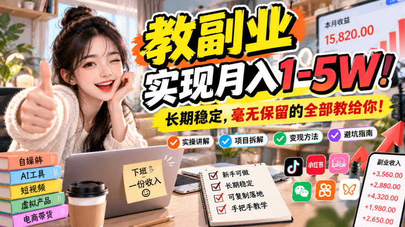 “教副业”实现月入1-5W！长期稳定，毫无保留的全部教给你！【揭秘】-洛柒笔记