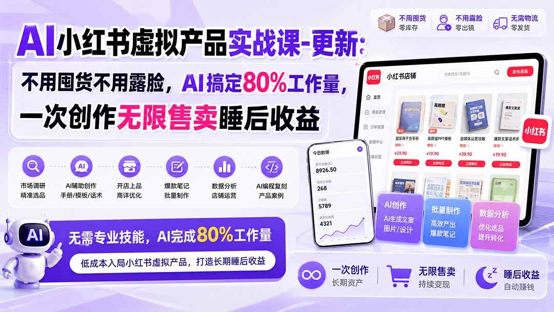 （20311期）AI小红书虚拟产品实战课-更新：不用囤货不用露脸，AI搞定80%工作量，一次创作无限售卖睡后收益-洛柒笔记