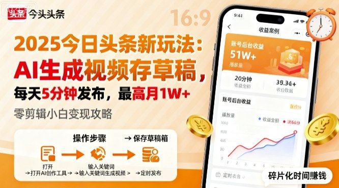 2025年今日头条躺賺新玩法，AI生成视频存草稿，每天5分钟发布，最高月1W+-洛柒笔记
