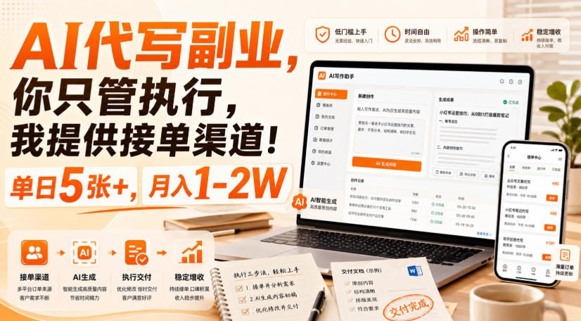 AI代写副业，你只管执行，我提供接单渠道！单日5张+，月入1-2W【揭秘】-洛柒笔记